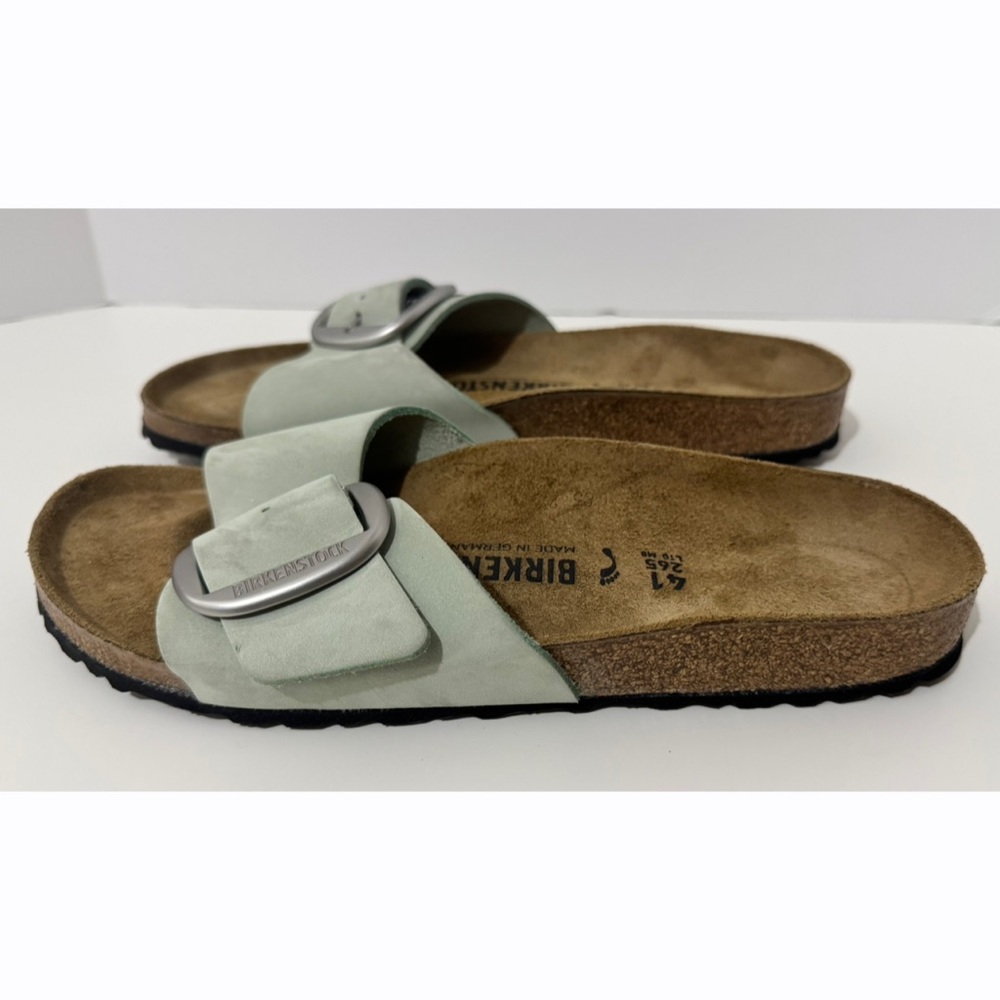Birkenstock Madrid Big Buckle Nubuck Leather Pure Sage Green Slide Sandals 10 - Picture 6 of 12